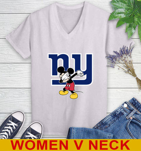 New York Giants NFL Football Dabbing Mickey Disney Sports Women's V-Neck T-Shirt