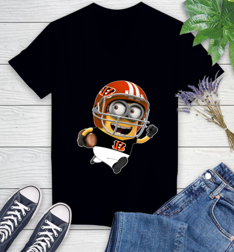 NFL Cincinnati Bengals Minions Disney Football Sports Women's V-Neck T-Shirt 2