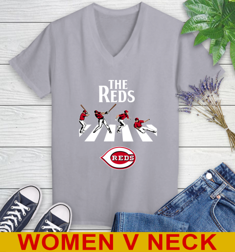 MLB Baseball Cincinnati Reds The Beatles Rock Band Shirt Women's V-Neck T-Shirt 4