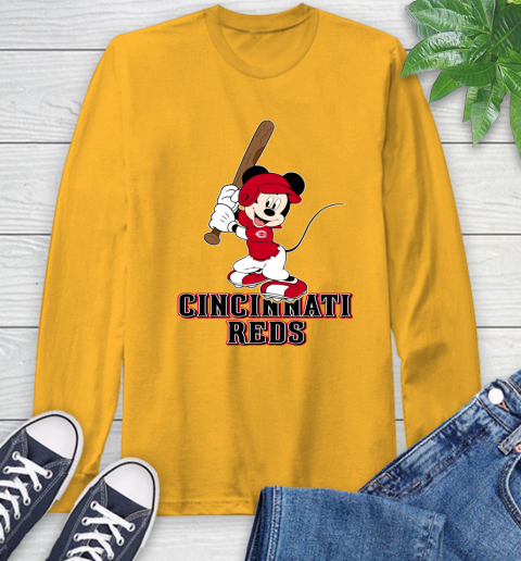 MLB Baseball Cincinnati Reds Cheerful Mickey Mouse Shirt Long Sleeve T-Shirt 3
