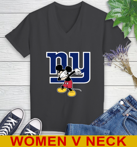 New York Giants NFL Football Dabbing Mickey Disney Sports Women's V-Neck T-Shirt 9