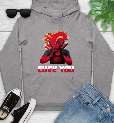 NHL Calgary Flames Deadpool Love You Fuck You Hockey Sports Youth Hoodie 6