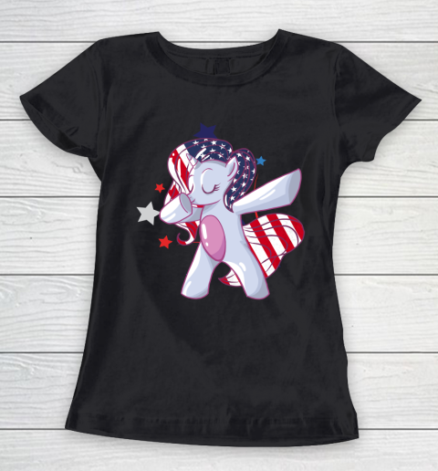 Independence Day Dabbing Unicorn 4th of July Girls American Flag Women's T-Shirt