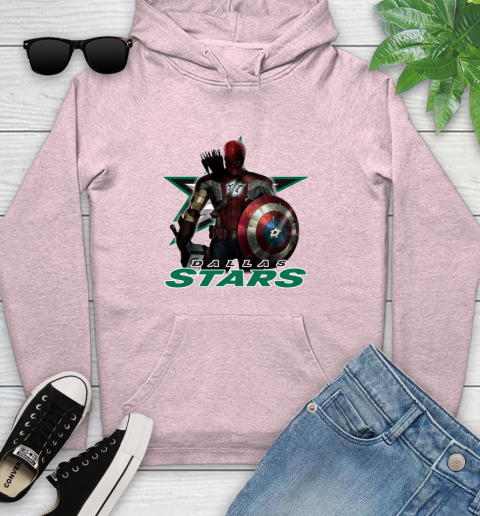 NHL Captain America Thor Spider Man Hawkeye Avengers Endgame Hockey Dallas Stars Youth Hoodie 10