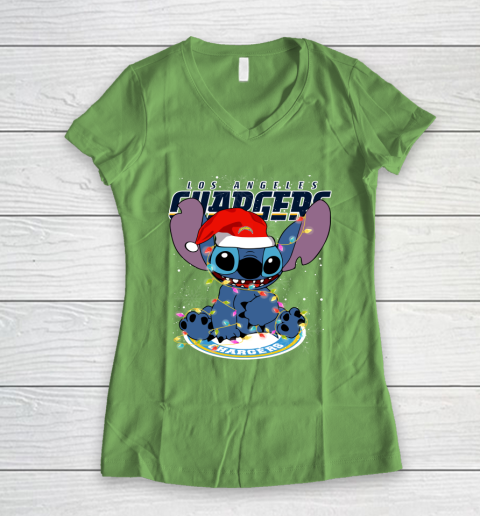 Los Angeles Chargers NFL Football noel stitch Christmas Women's V-Neck T-Shirt 5