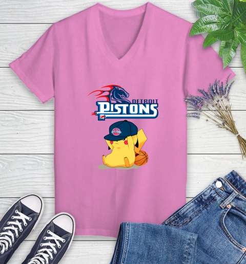 NBA Pikachu Basketball Sports Detroit Pistons Women's V-Neck T-Shirt 14