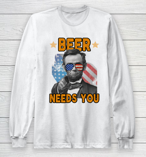 Beer Lover Shirt 4th Of July Beer Lincoln Usa Merica Long Sleeve T-Shirt