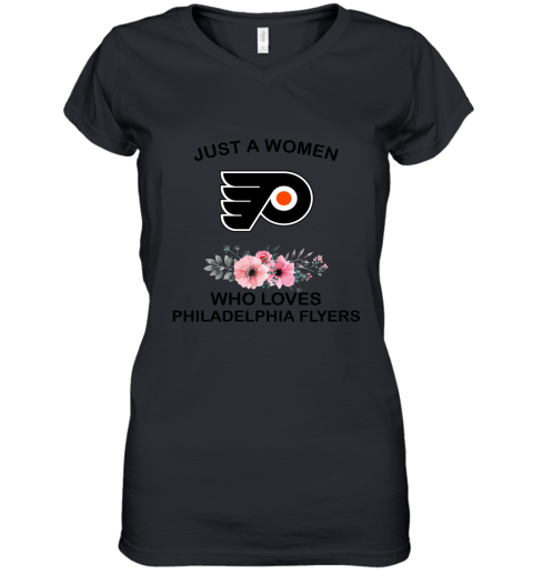 NHL Just A Woman Who Loves Philadelphia Flyers Hockey Sports Women's V-Neck T-Shirt