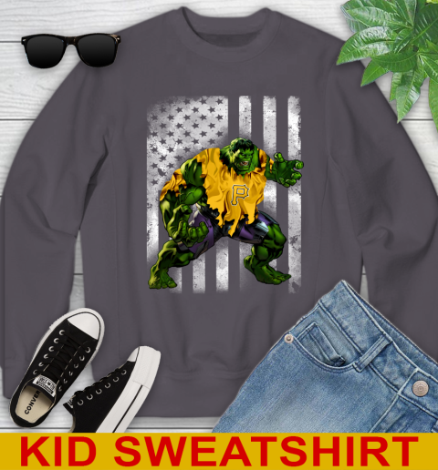 Pittsburgh Pirates Hulk Marvel Avengers MLB Baseball American Flag Youth Sweatshirt 5