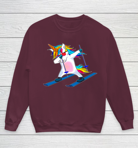 Skiing Unicorn Dabbing Funny Gift Youth Sweatshirt 5