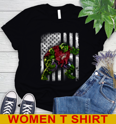 Arizona Coyotes Hulk Marvel Avengers NHL Hockey American Flag Women's T-Shirt