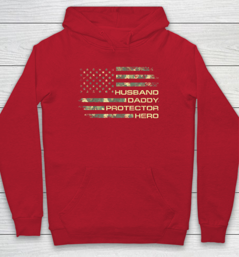 Husband Daddy Protector Hero Shirt Fathers Day American Flag Hoodie 6