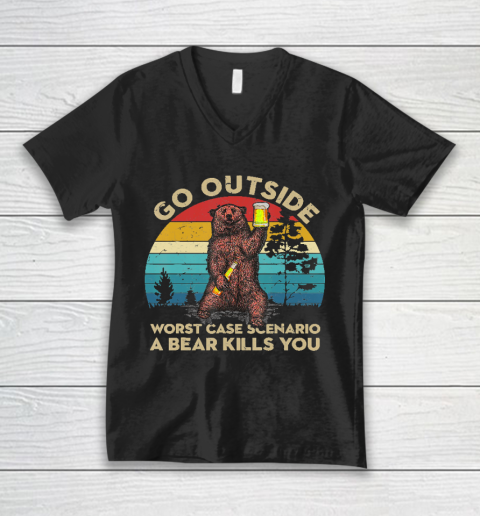 Camping, go outside, the worst that can happen is a bear kills you Classic T Shirt V-Neck T-Shirt