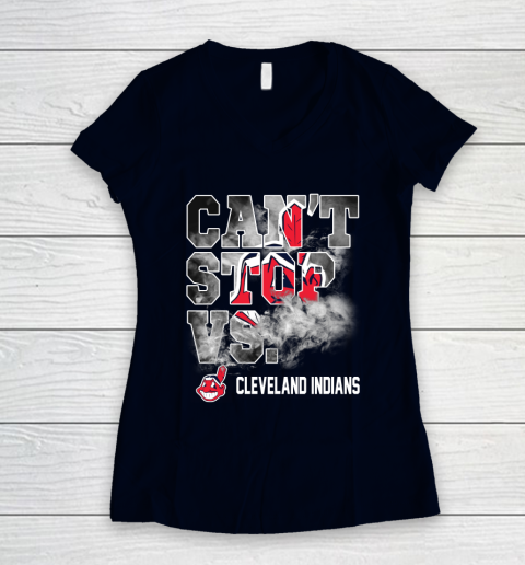MLB Cleveland Indians Baseball Can't Stop Vs Cleveland Indians Women's V-Neck T-Shirt 2