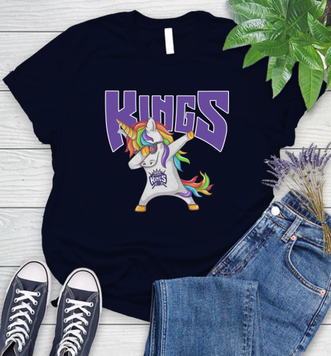 Sacramento Kings NBA Basketball Funny Unicorn Dabbing Sports Women's T-Shirt 3