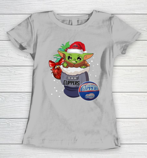 LA Clippers Christmas Baby Yoda Star Wars Funny Happy NBA Women's T-Shirt 6