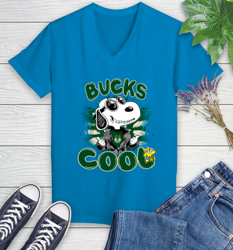 NBA Basketball Milwaukee Bucks Cool Snoopy Shirt Women's V-Neck T-Shirt 5
