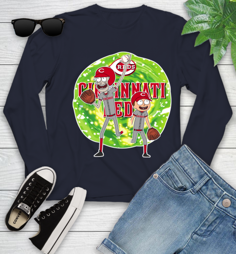 MLB Cincinnati Reds Rick And Morty Baseball Sports Youth Long Sleeve 3