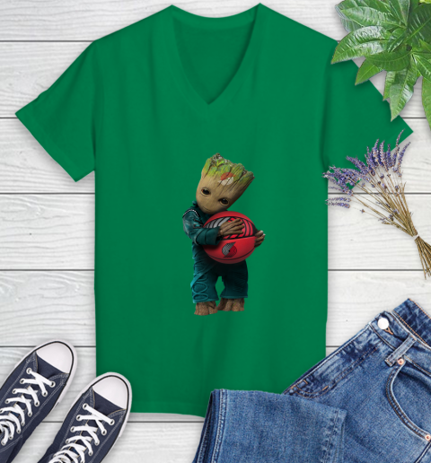 NBA Groot Guardians Of The Galaxy Basketball Sports Portland Trail Blazers Women's V-Neck T-Shirt 5