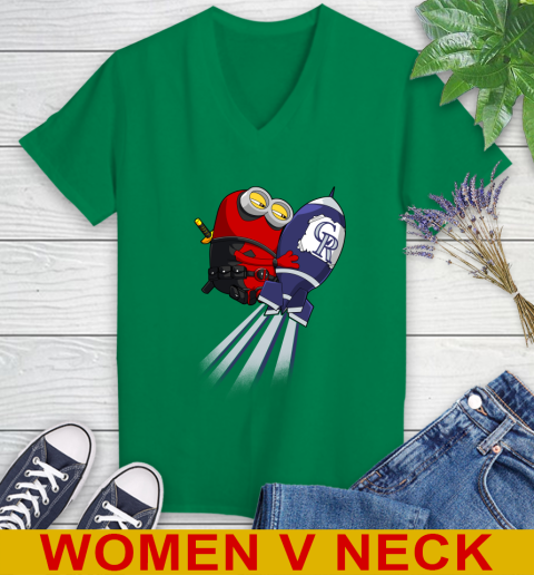 MLB Baseball Colorado Rockies Deadpool Minion Marvel Shirt Women's V-Neck T-Shirt 5