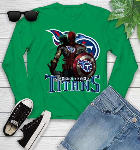 NFL Captain America Thor Spider Man Hawkeye Avengers Endgame Football Tennessee Titans Youth Long Sleeve 6