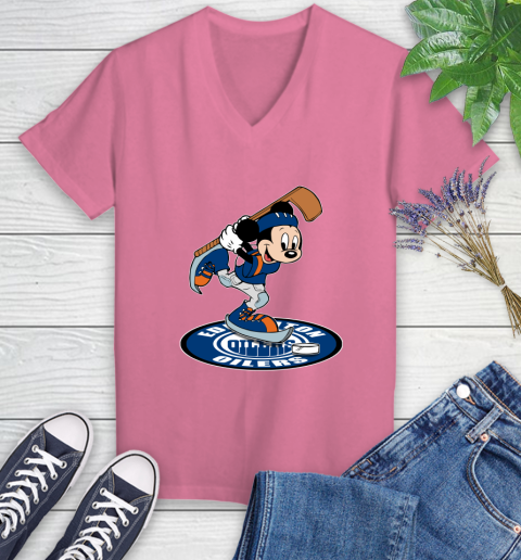 NHL Hockey Edmonton Oilers Cheerful Mickey Disney Shirt Women's V-Neck T-Shirt 11