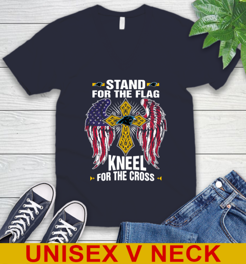 NFL Football Carolina Panthers Stand For Flag Kneel For The Cross Shirt V-Neck T-Shirt 2