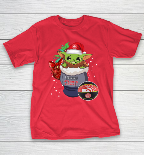Atlanta Hawks Christmas Baby Yoda Star Wars Funny Happy NBA T-Shirt 10