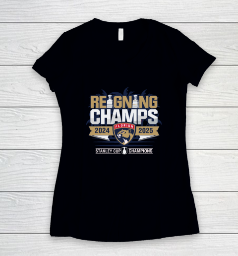 Florida Panthers Reigning Back To Back Stanley Cup Champions 2024 2025 Women's V-Neck T-Shirt