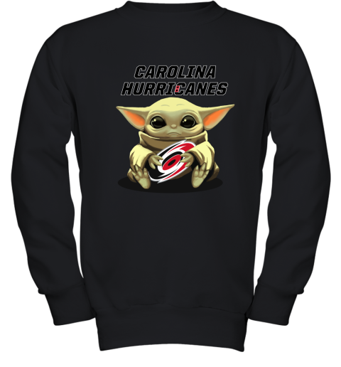 Baby Yoda Hugs The Carolina Hurricanes Ice Hockey Youth Sweatshirt
