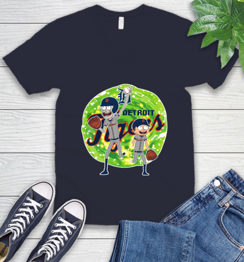 MLB Detroit Tigers Rick And Morty Baseball Sports V-Neck T-Shirt 3