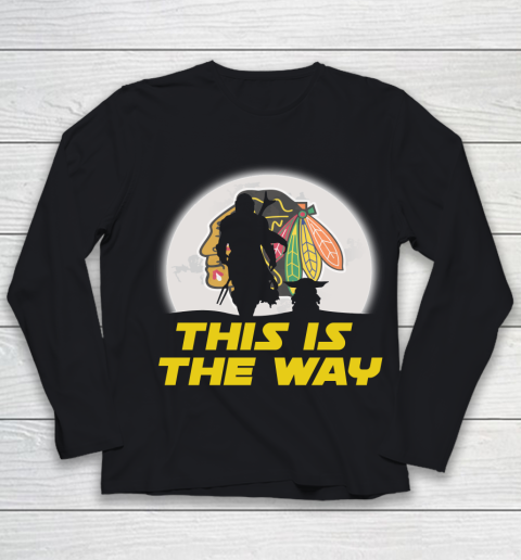 Chicago Blackhawks NHL Ice Hockey Star Wars Yoda And Mandalorian This Is The Way Youth Long Sleeve