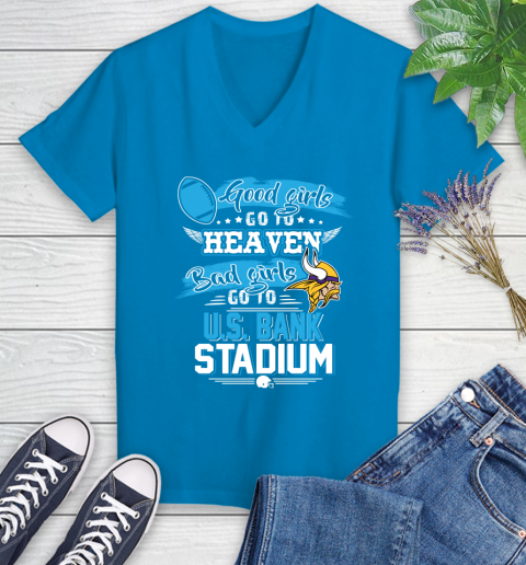 Minnesota Vikings NFL Bad Girls Go To U.S Bank Stadium Shirt Women's V-Neck T-Shirt 7