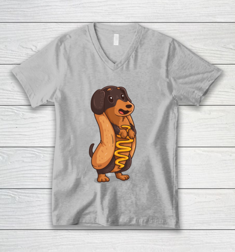 Wiener Dog Hotdog Bun Dachshund Funny Foodie Gift Hot Dog V-Neck T-Shirt 2