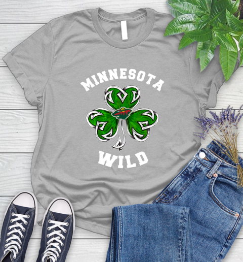 NHL Minnesota Wild Three Leaf Clover St Patrick's Day Hockey Sports Women's T-Shirt 5