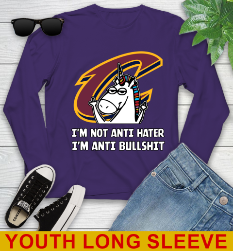 Cleveland Cavaliers NBA Basketball Unicorn I'm Not Anti Hater I'm Anti Bullshit Youth Long Sleeve 5