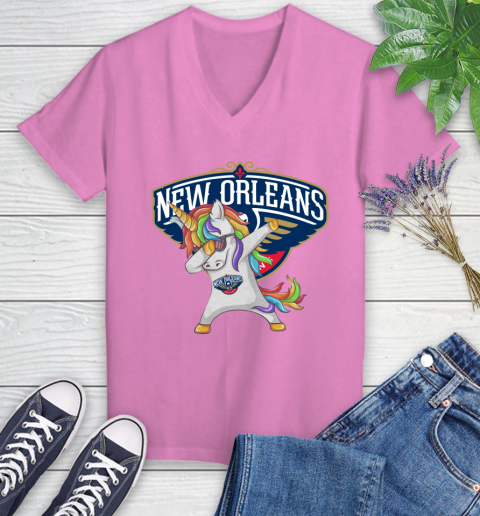 New Orleans Pelicans NBA Basketball Funny Unicorn Dabbing Sports Women's V-Neck T-Shirt 14