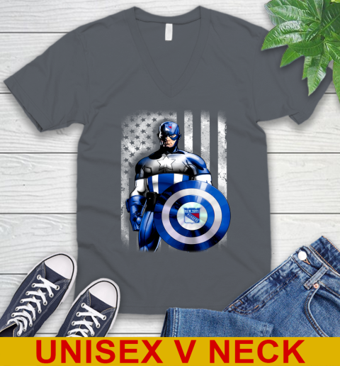 New York Rangers NHL Hockey Captain America Marvel Avengers American Flag Shirt V-Neck T-Shirt 4
