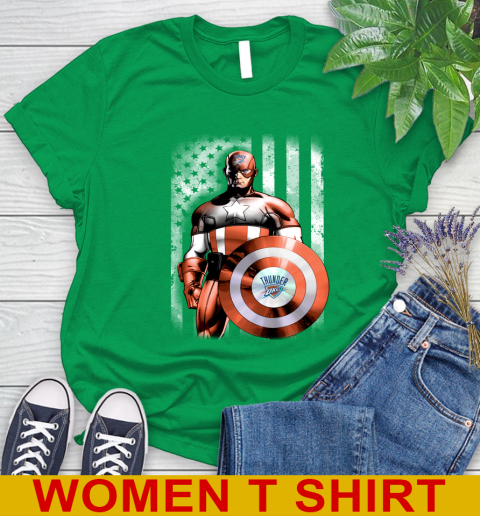 Oklahoma City Thunder NBA Basketball Captain America Marvel Avengers American Flag Shirt Women's T-Shirt 7
