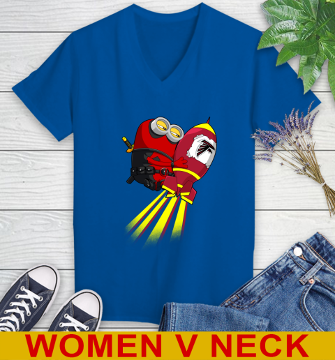 NFL Football Atlanta Falcons Deadpool Minion Marvel Shirt Women's V-Neck T-Shirt 9