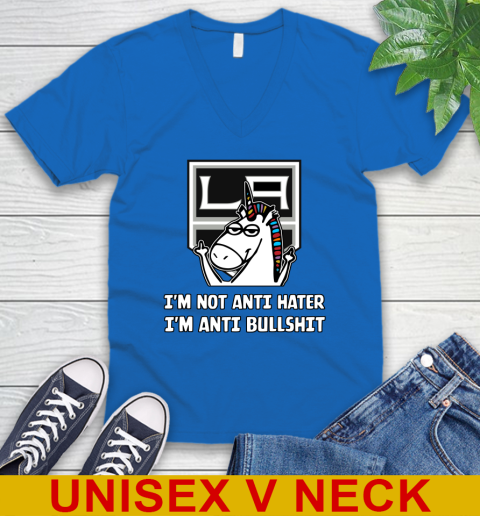 Los Angeles Kings NHL Hockey Unicorn I'm Not Anti Hater I'm Anti Bullshit V-Neck T-Shirt 6