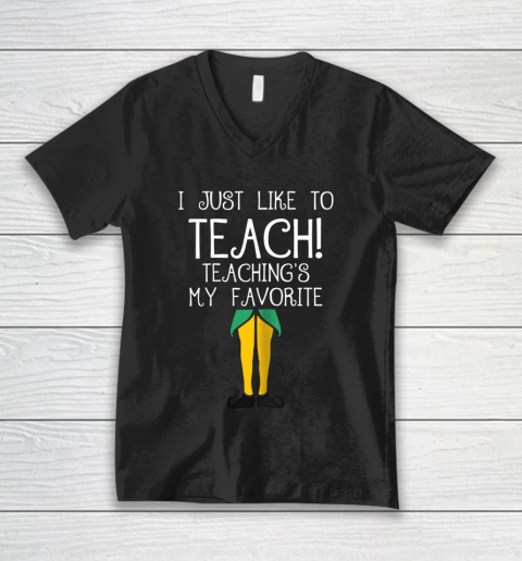 Cute TEACHER ELF Christmas T Shirt I Just Like to V-Neck T-Shirt