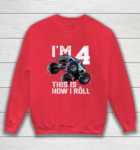 Kids I'm 4 This is How I Roll Monster Truck 4th Birthday Boy Gift 4 Year Old Sweatshirt 7