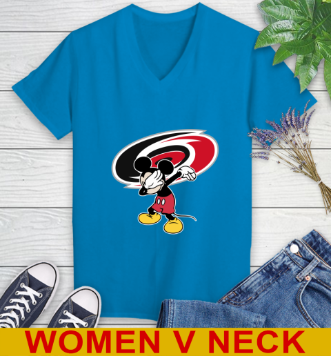 Carolina Hurricanes NHL Hockey Dabbing Mickey Disney Sports Women's V-Neck T-Shirt 8