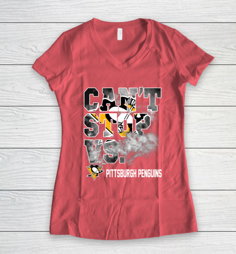 NHL Pittsburgh Penguins Hockey Can't Stop Vs Women's V-Neck T-Shirt 4