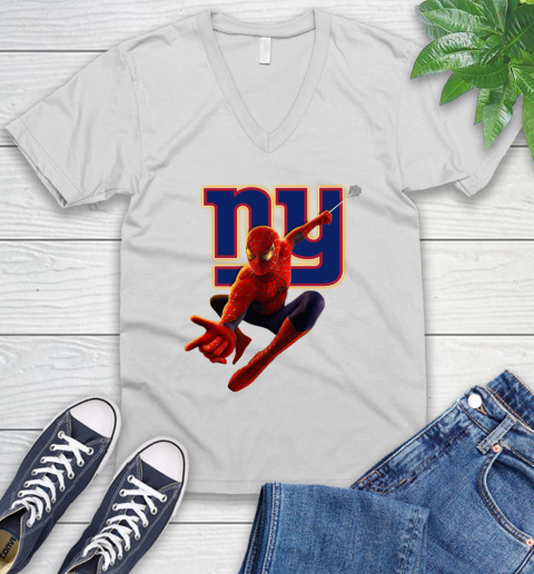 NFL Spider Man Avengers Endgame Football New York Giants V-Neck T-Shirt