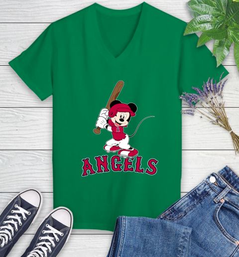 MLB Baseball Los Angeles Angels Cheerful Mickey Mouse Shirt Women's V-Neck T-Shirt 5