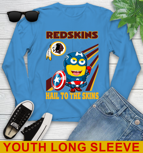 NFL Football Washington Redskins Captain America Marvel Avengers Minion Hail To The Skín Shirt Youth Long Sleeve 8