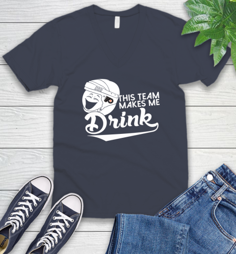Philadelphia Flyers NHL Hockey This Team Makes Me Drink Adoring Fan V-Neck T-Shirt 8