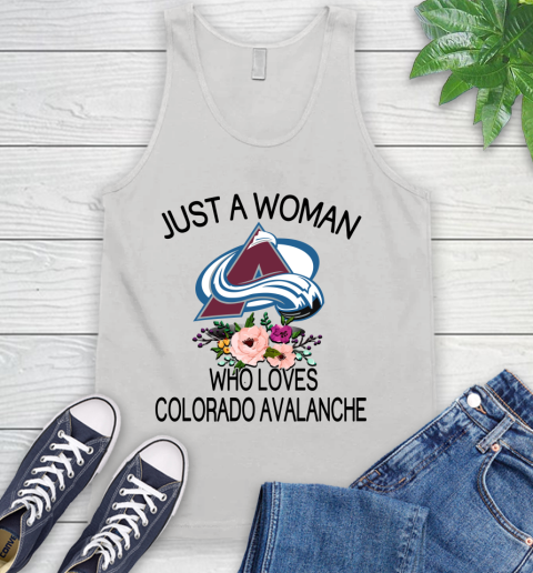 NHL Just A Woman Who Loves Colorado Avalanche Hockey Sports Tank Top